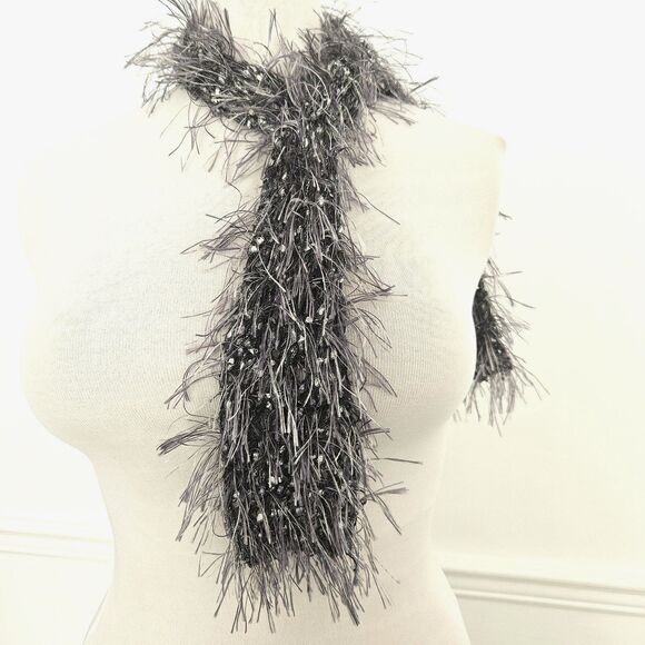 Platinum Gray Shag Knit Scarf Small Womens - Picture 2 of 5